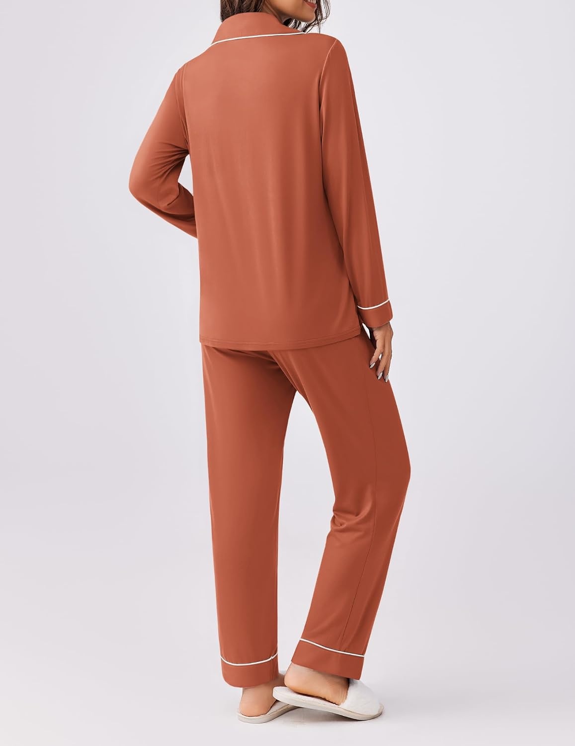 image:imageEkouaer Womens Pajamas Set Button Down Long Sleeve Top amp Pants Lounge SetsCaremel