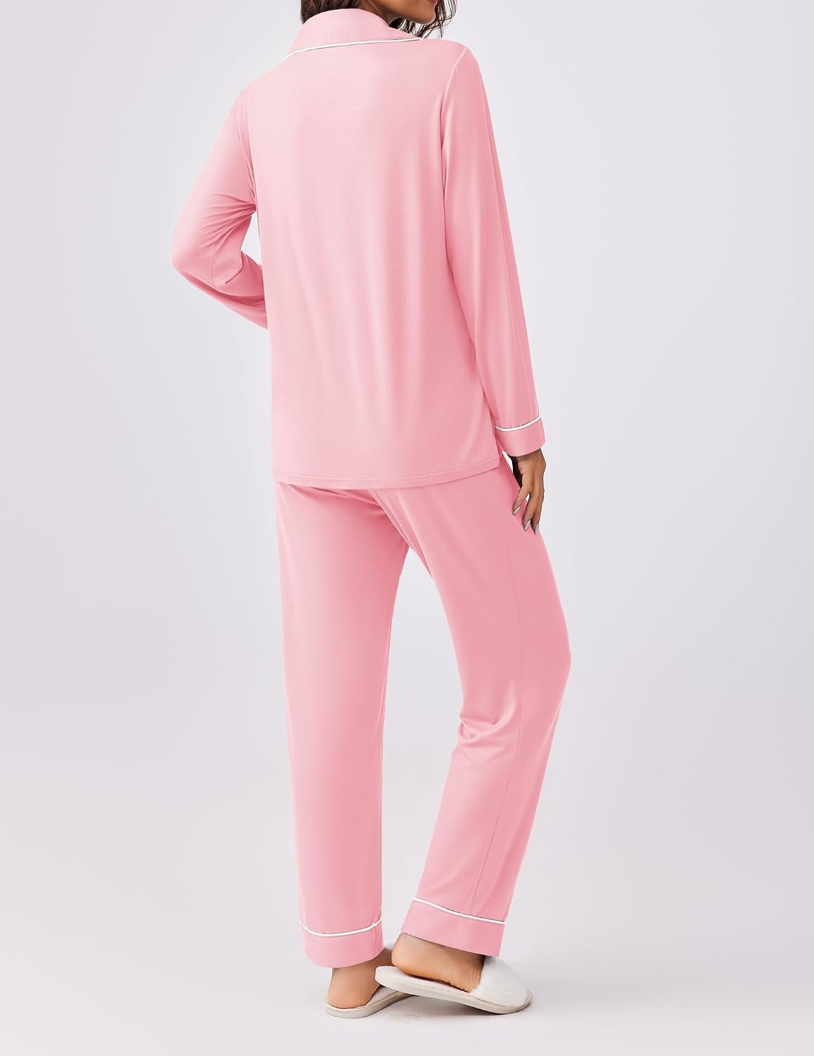 image:imageEkouaer Womens Pajamas Set Button Down Long Sleeve Top amp Pants Lounge SetsPink