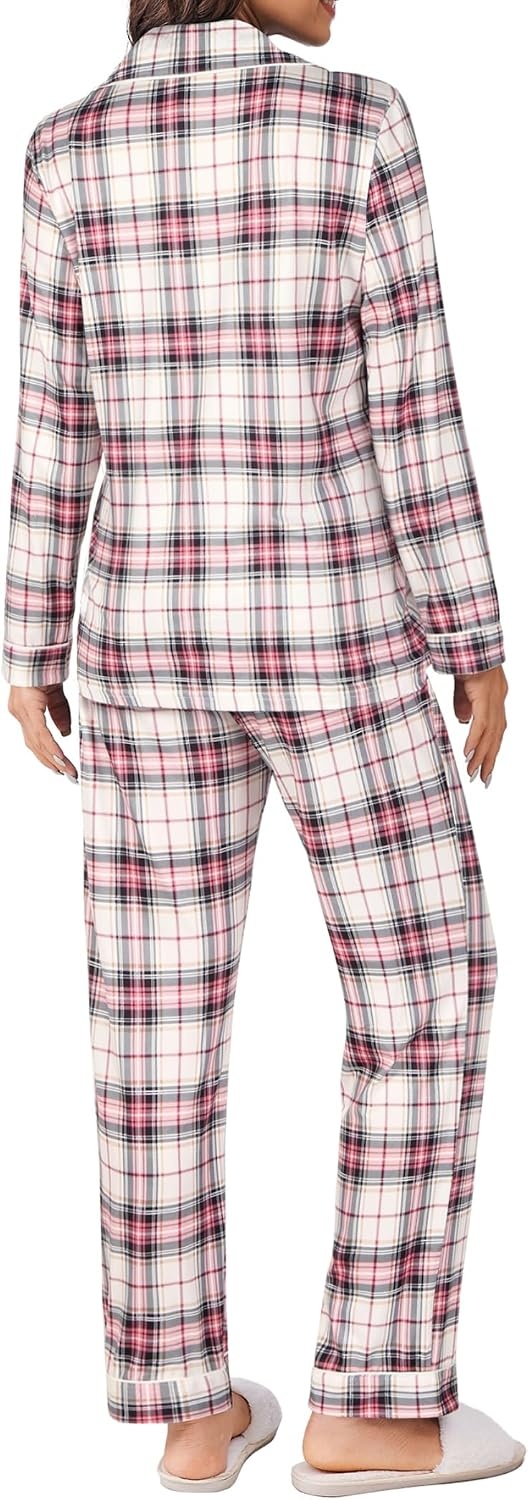 image:imageEkouaer Womens Pajamas Set Button Down Long Sleeve Top amp Pants Lounge SetsPink Plaid