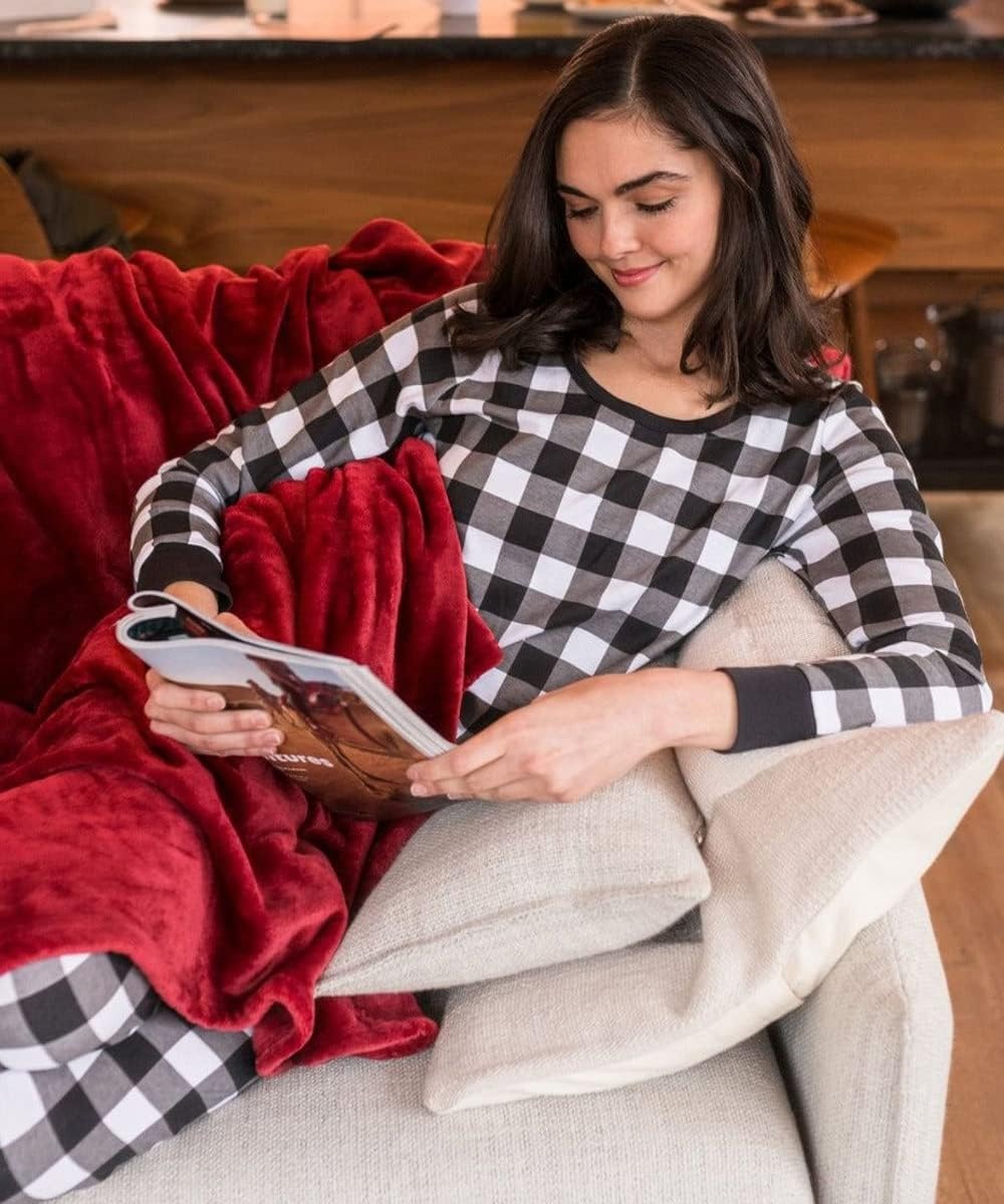 image:imageEkouaer Womens Pajamas Sets Long Sleeve Tops with Jogger PantsBlack Plaid
