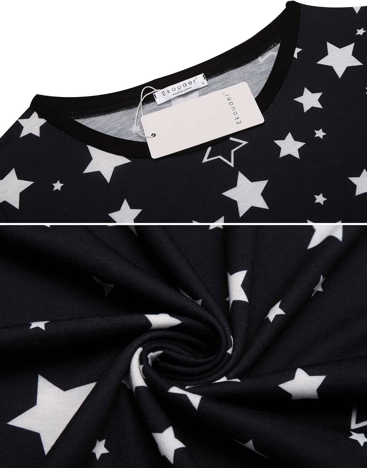 image:imageEkouaer Womens Pajamas Sets Long Sleeve Tops with Jogger PantsBlack Star