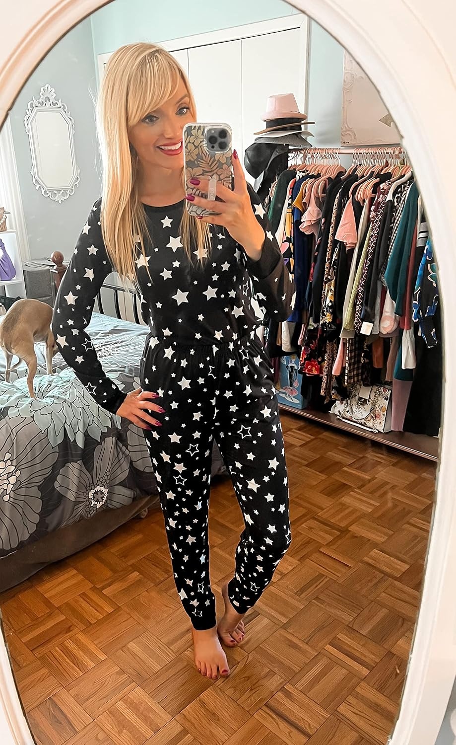 image:imageEkouaer Womens Pajamas Sets Long Sleeve Tops with Jogger PantsBlack Star