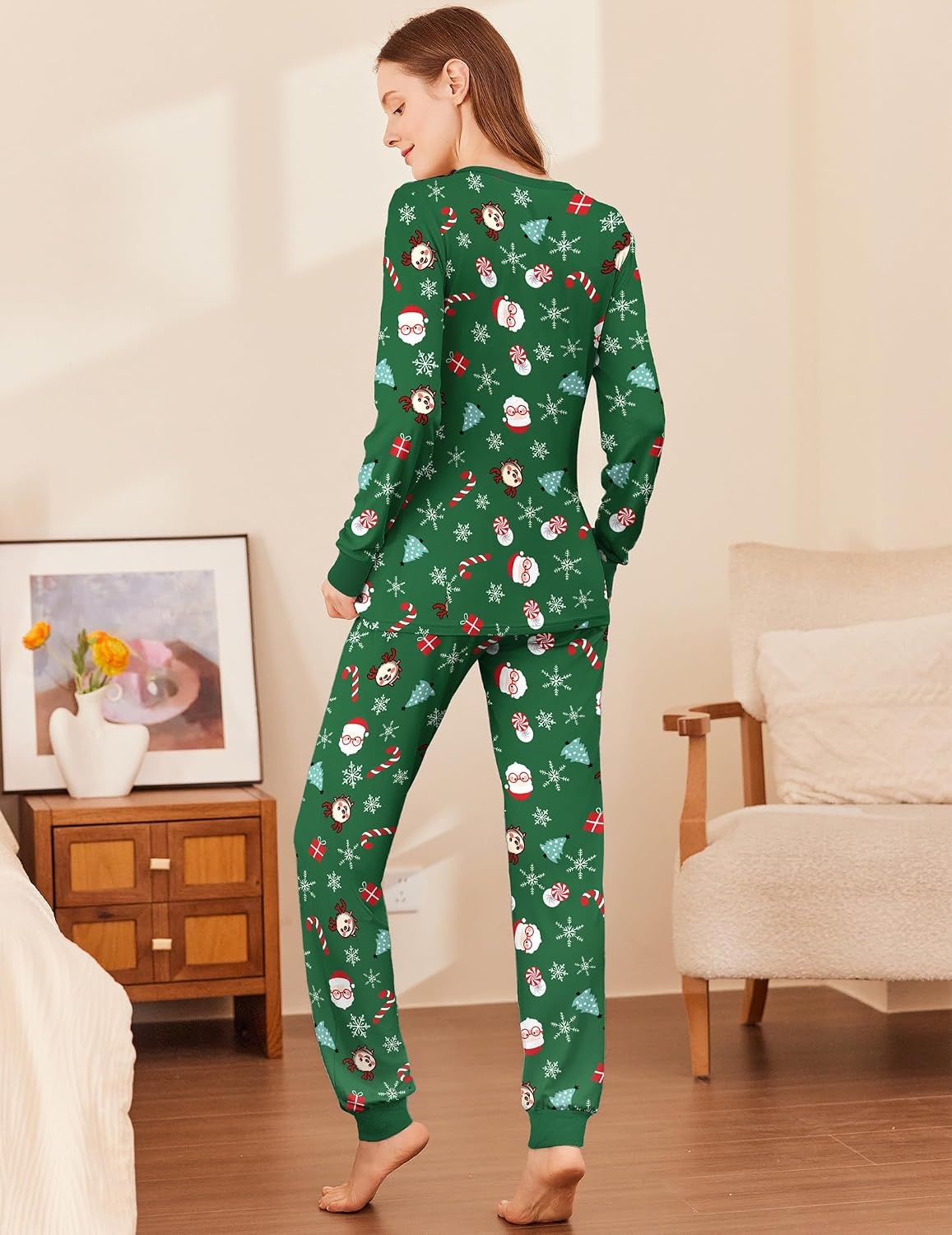 image:imageEkouaer Womens Pajamas Sets Long Sleeve Tops with Jogger PantsChristmas Green