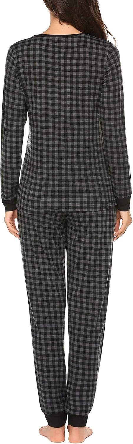 image:imageEkouaer Womens Pajamas Sets Long Sleeve Tops with Jogger PantsGrey Plaid
