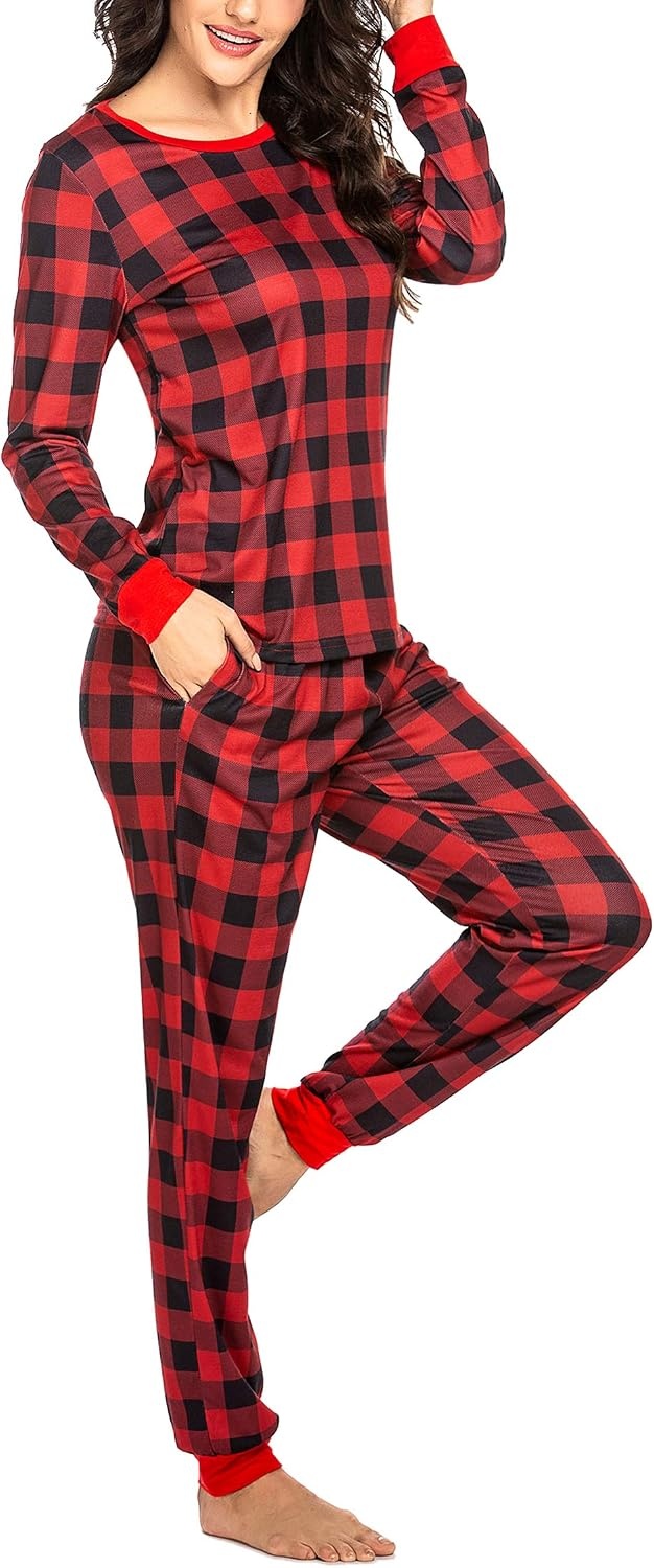 image:imageEkouaer Womens Pajamas Sets Long Sleeve Tops with Jogger PantsRed Big Plaid