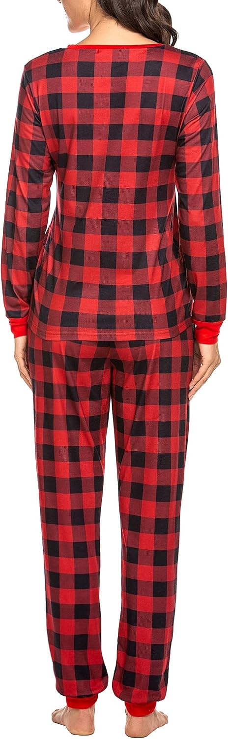 image:imageEkouaer Womens Pajamas Sets Long Sleeve Tops with Jogger PantsRed Big Plaid