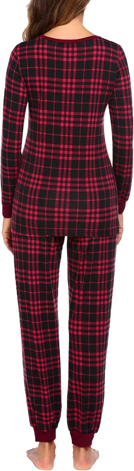 image:imageEkouaer Womens Pajamas Sets Long Sleeve Tops with Jogger PantsRed Black Plaid