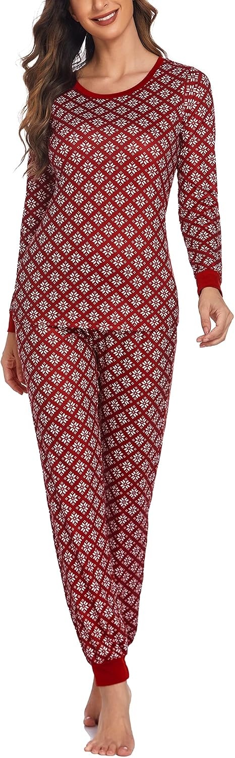 image:imageEkouaer Womens Pajamas Sets Long Sleeve Tops with Jogger PantsSnowflake