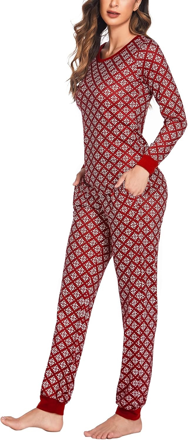 image:imageEkouaer Womens Pajamas Sets Long Sleeve Tops with Jogger PantsSnowflake
