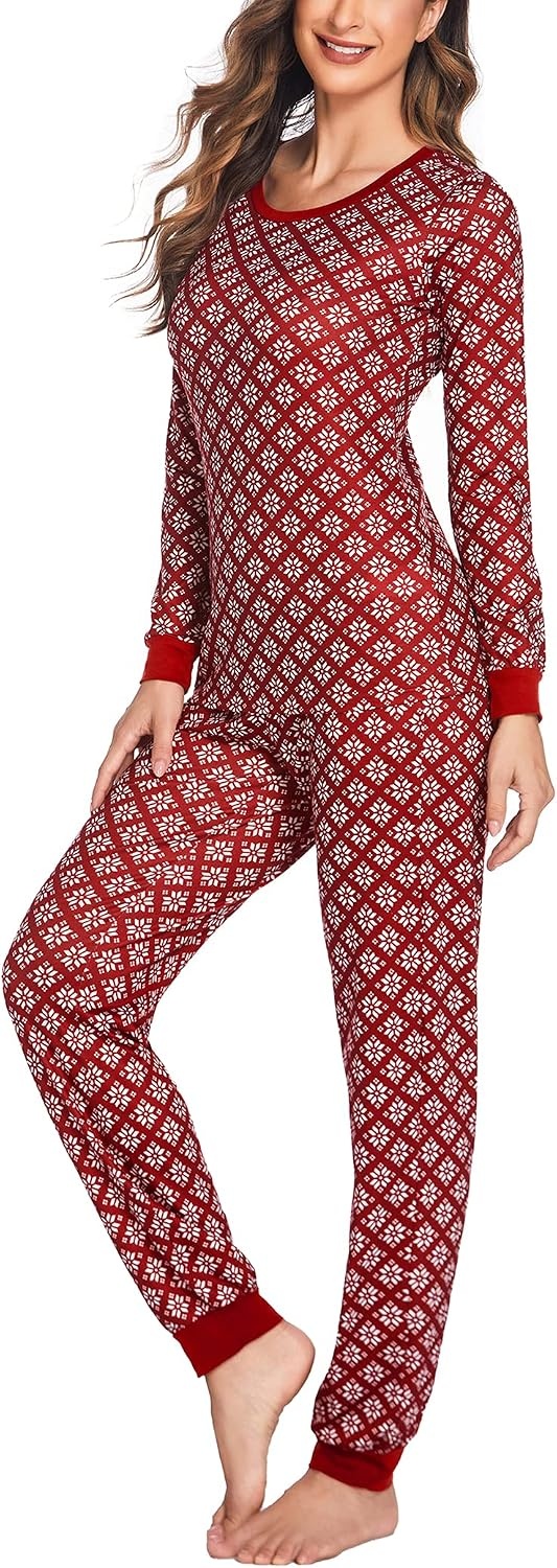 image:imageEkouaer Womens Pajamas Sets Long Sleeve Tops with Jogger PantsSnowflake