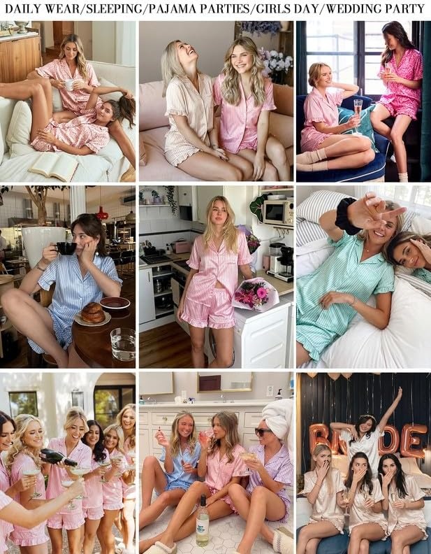 image:imageEkouaer Womens Satin Pajamas Set Button Up Silk Pjs Short Sleeve Shorts SetColored Puppy