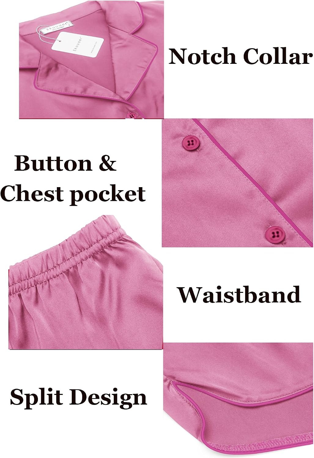 image:imageEkouaer Womens Silk Satin Pajamas Set Short Sleeve Sleepwear S5X Plus SizePeachy Pink