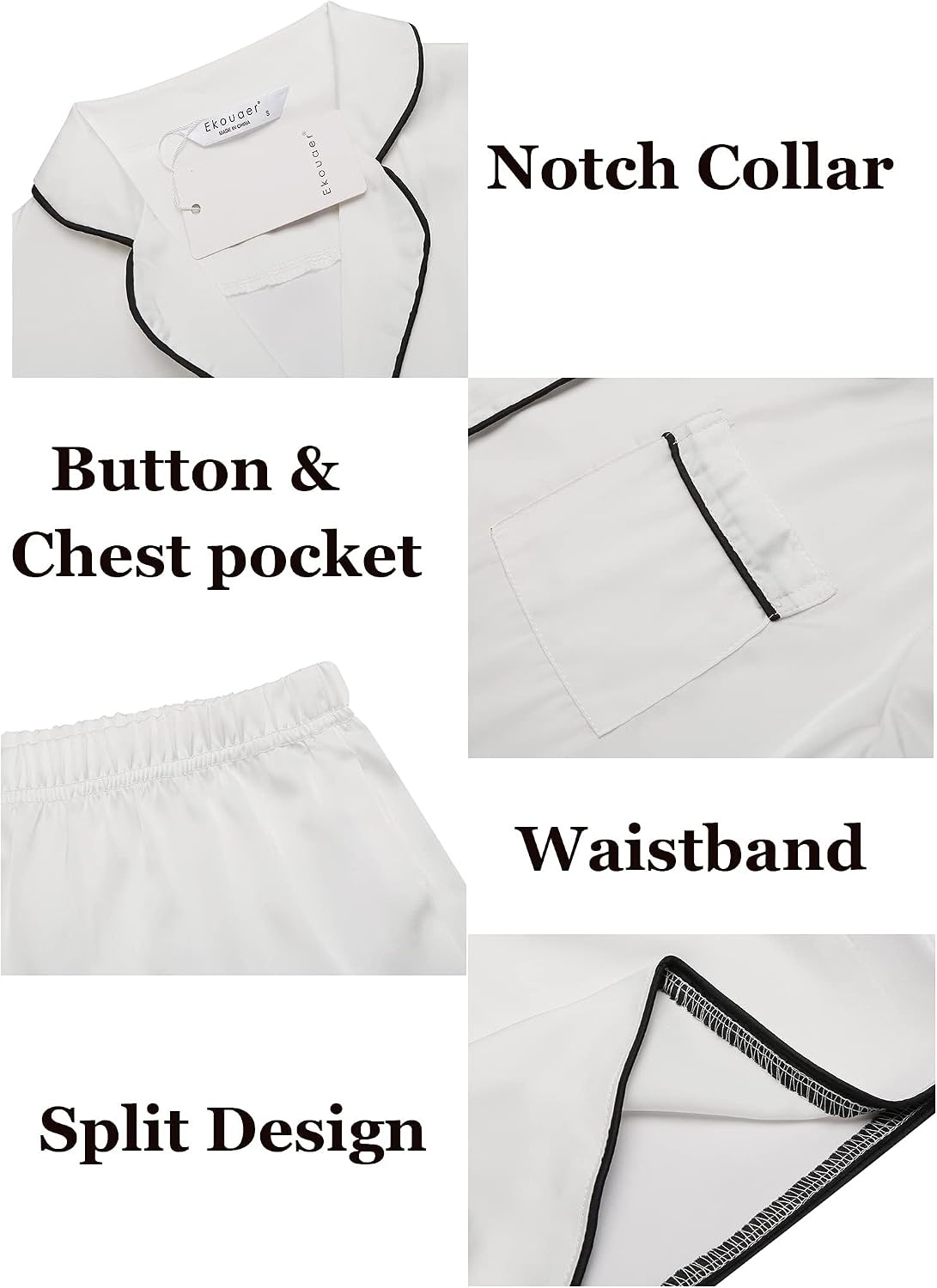 image:imageEkouaer Womens Silk Satin Pajamas Set Short Sleeve Sleepwear S5X Plus SizeWhite