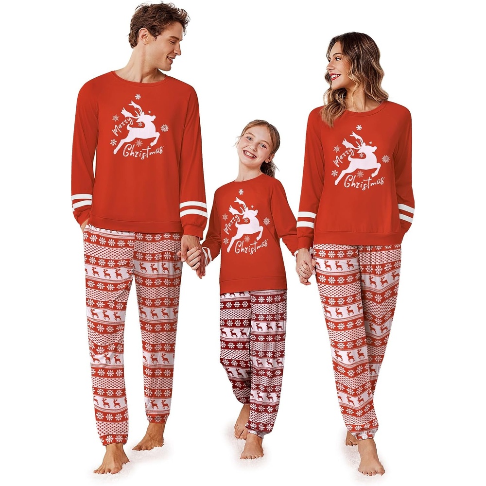image:imageEkouaer Family Christmas Pajamas Matching Sets Cute Long Sleeve Couple PjsRed Whiteelk