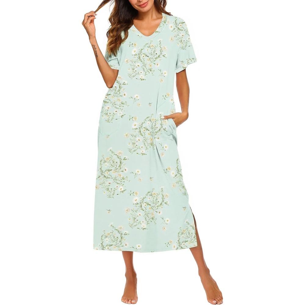 image:imageEkouaer Long Nightgowns for Women Short Sleeve Night Gown with PocketsLittle Daisy