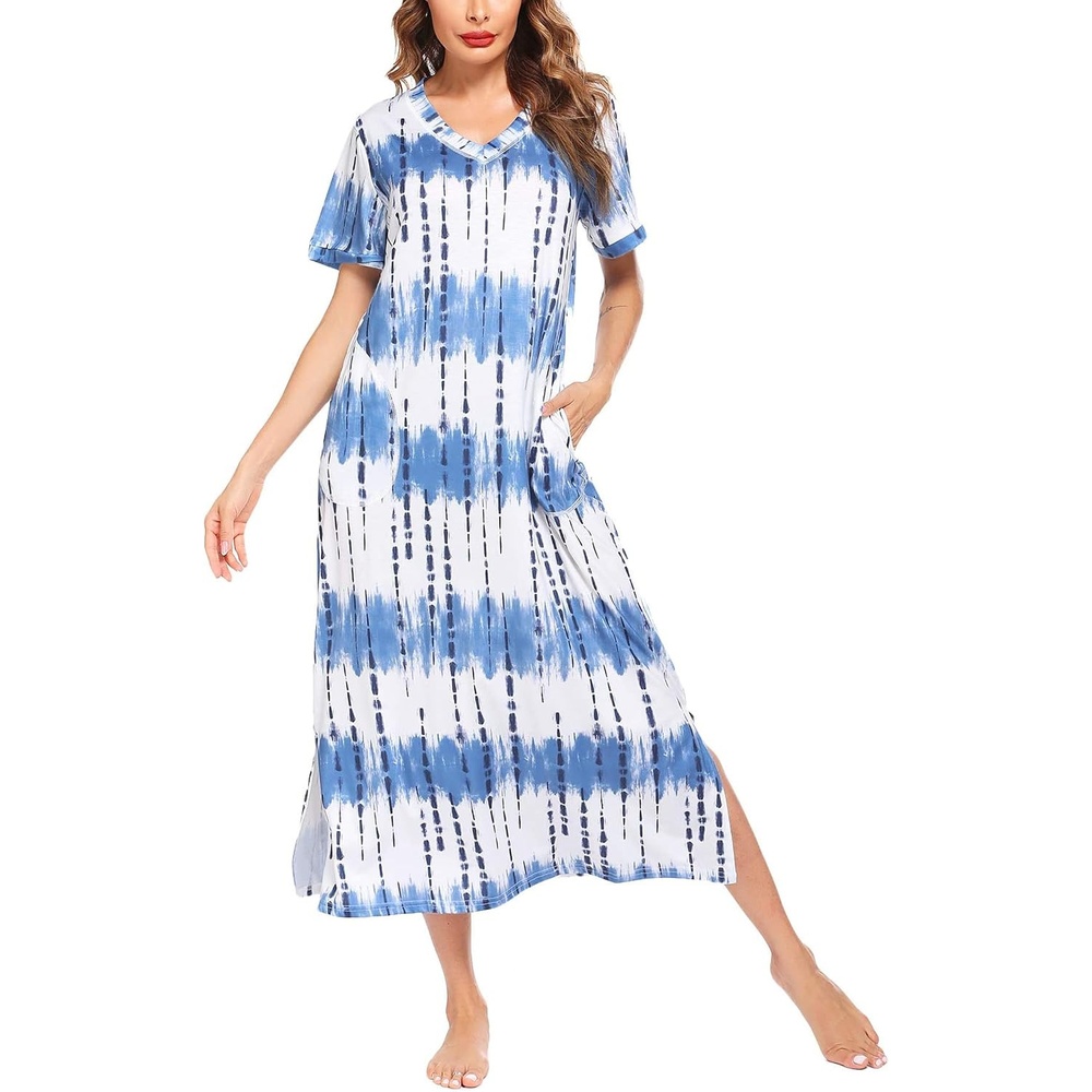 image:imageEkouaer Long Nightgowns for Women Short Sleeve Night Gown with PocketsPat2