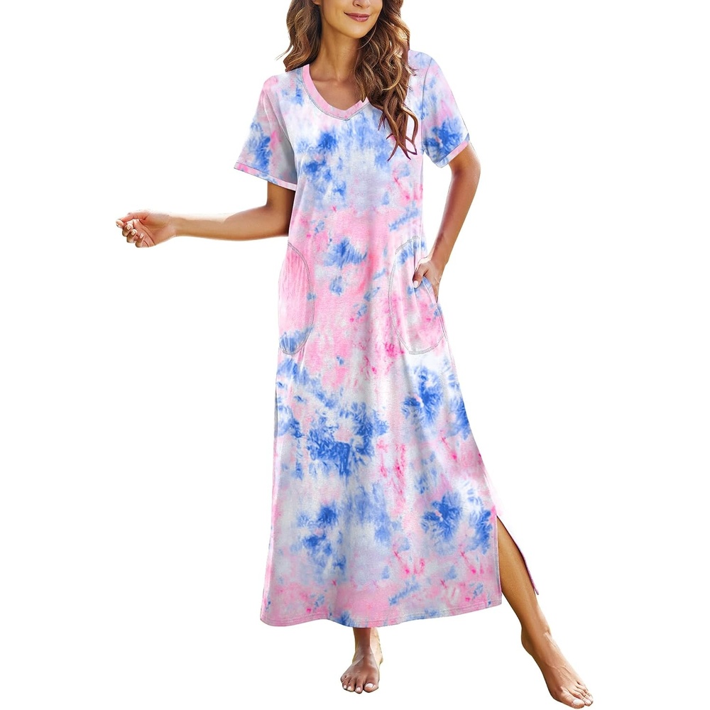 image:imageEkouaer Long Nightgowns for Women Short Sleeve Night Gown with PocketsPat8