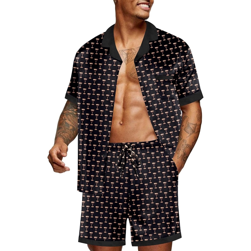 image:imageEkouaer Men Silk Pajamas Set 2 Pieces Satin Pj Button Down Loungewear SetsMartini