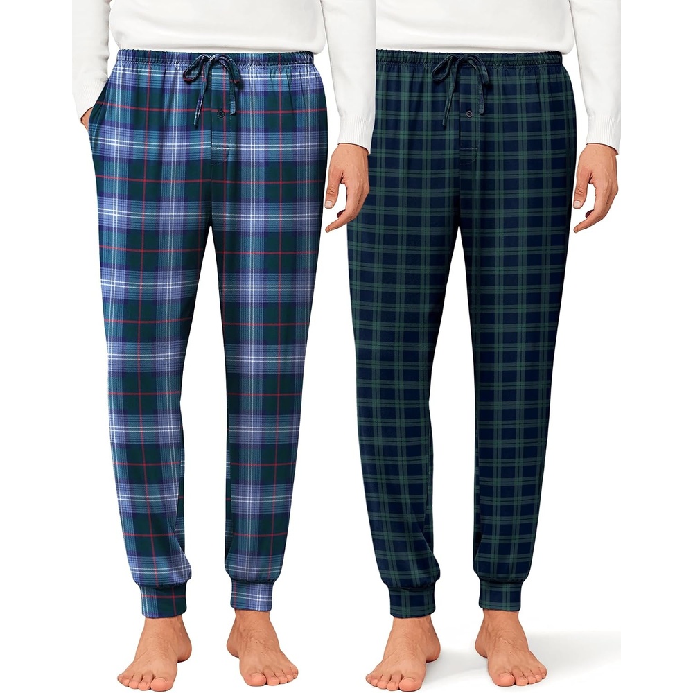 image:imageEkouaer Mens Pajama Pants Jogger Comfy Loungewear with Pockets Drawstring2 Packgreenblue Plaid