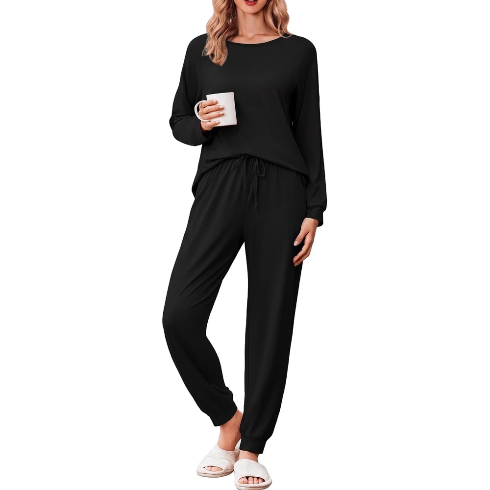 image:imageEkouaer Pajamas for Women Set Soft Lounge Sets 2 Piece Pj Sets with PocketsBlack