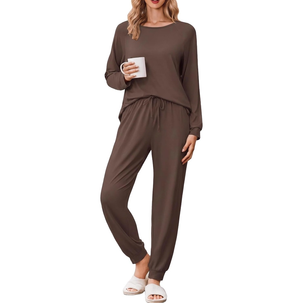 image:imageEkouaer Pajamas for Women Set Soft Lounge Sets 2 Piece Pj Sets with PocketsBrown