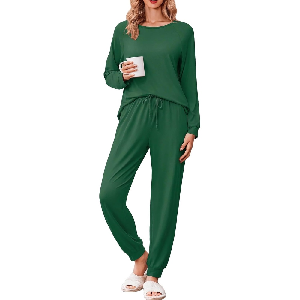 image:imageEkouaer Pajamas for Women Set Soft Lounge Sets 2 Piece Pj Sets with PocketsDark Green