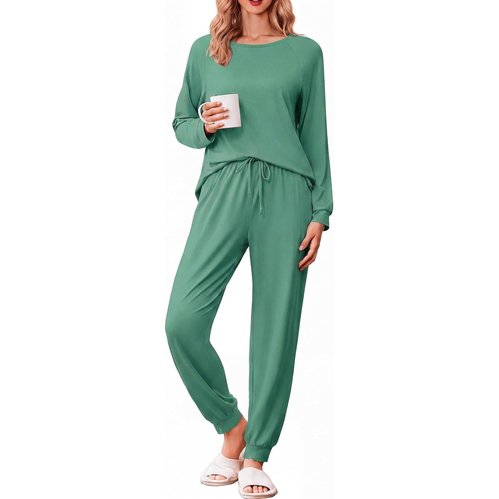image:imageEkouaer Pajamas for Women Set Soft Lounge Sets 2 Piece Pj Sets with PocketsGreen