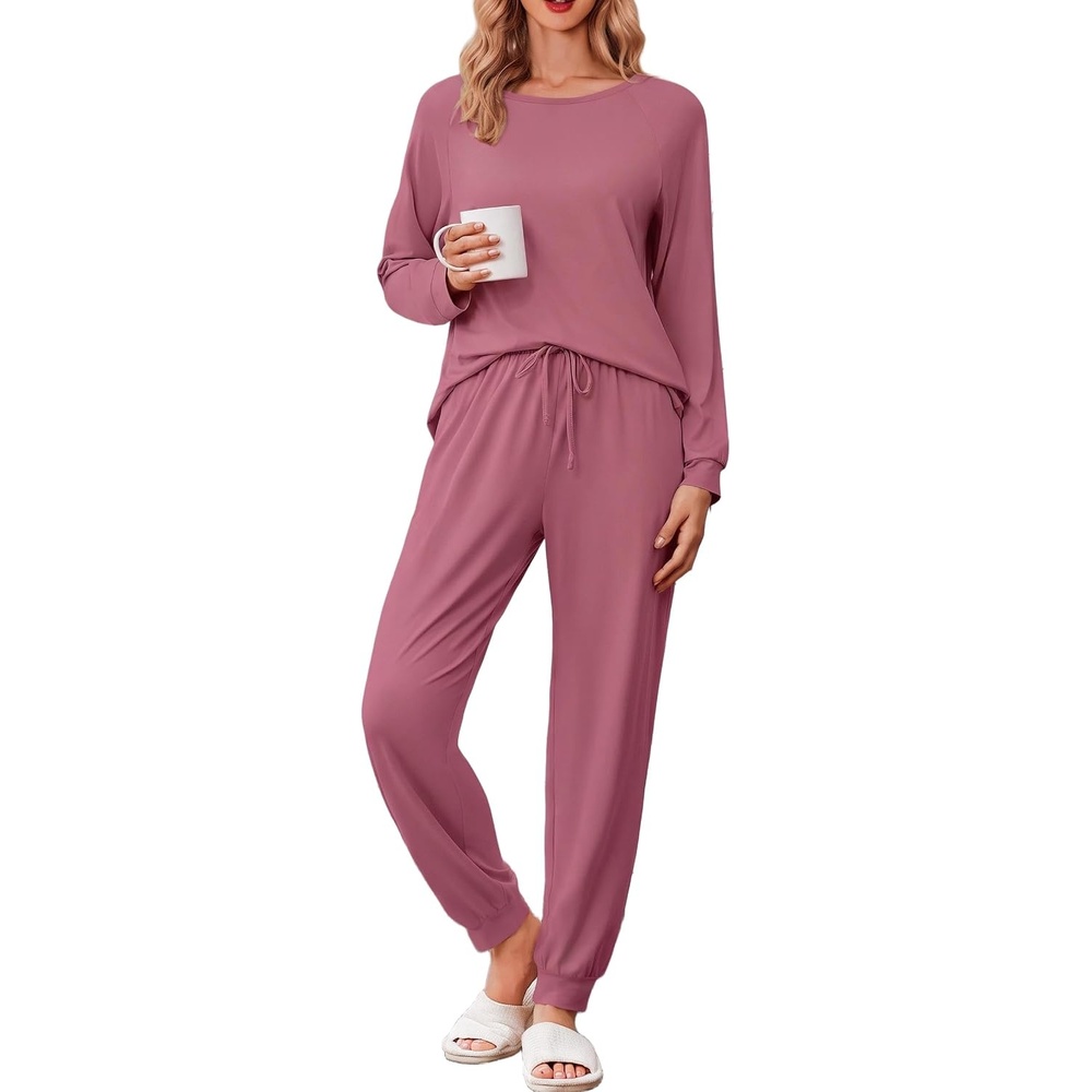 image:imageEkouaer Pajamas for Women Set Soft Lounge Sets 2 Piece Pj Sets with PocketsPale Violet Red