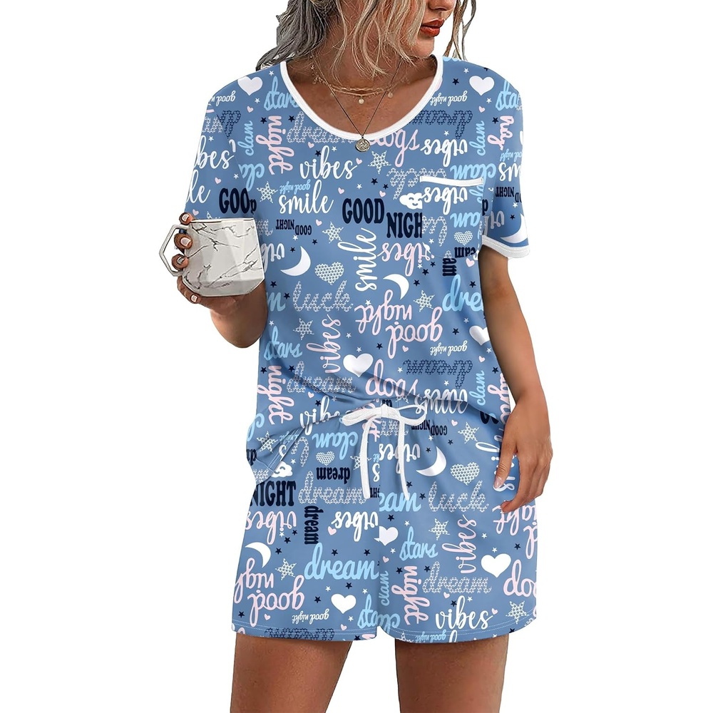 image:imageEkouaer Pajamas for Womens Set 2 Piece Soft Sleepwear Chest PocketBlue Good Night