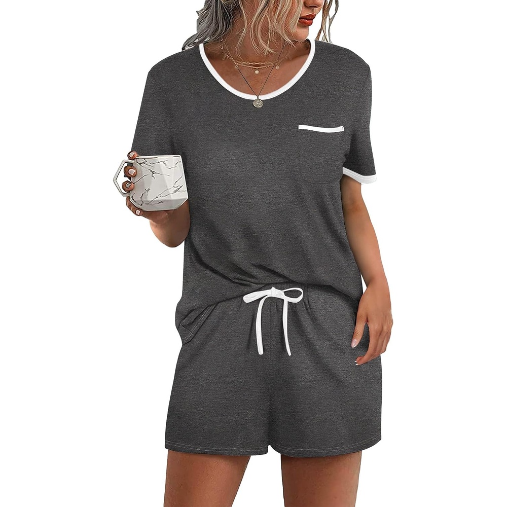 image:imageEkouaer Pajamas for Womens Set 2 Piece Soft Sleepwear Chest PocketGrey