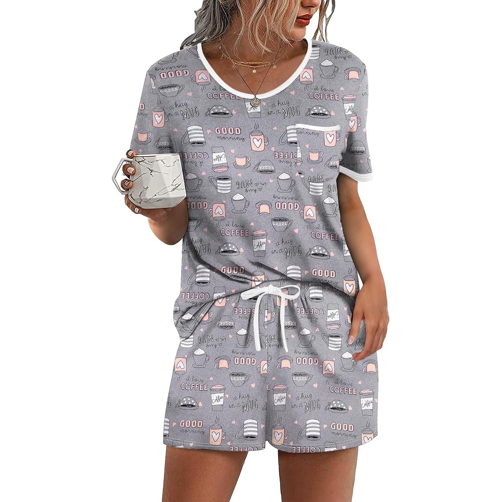 image:imageEkouaer Pajamas for Womens Set 2 Piece Soft Sleepwear Chest PocketGrey Coffee