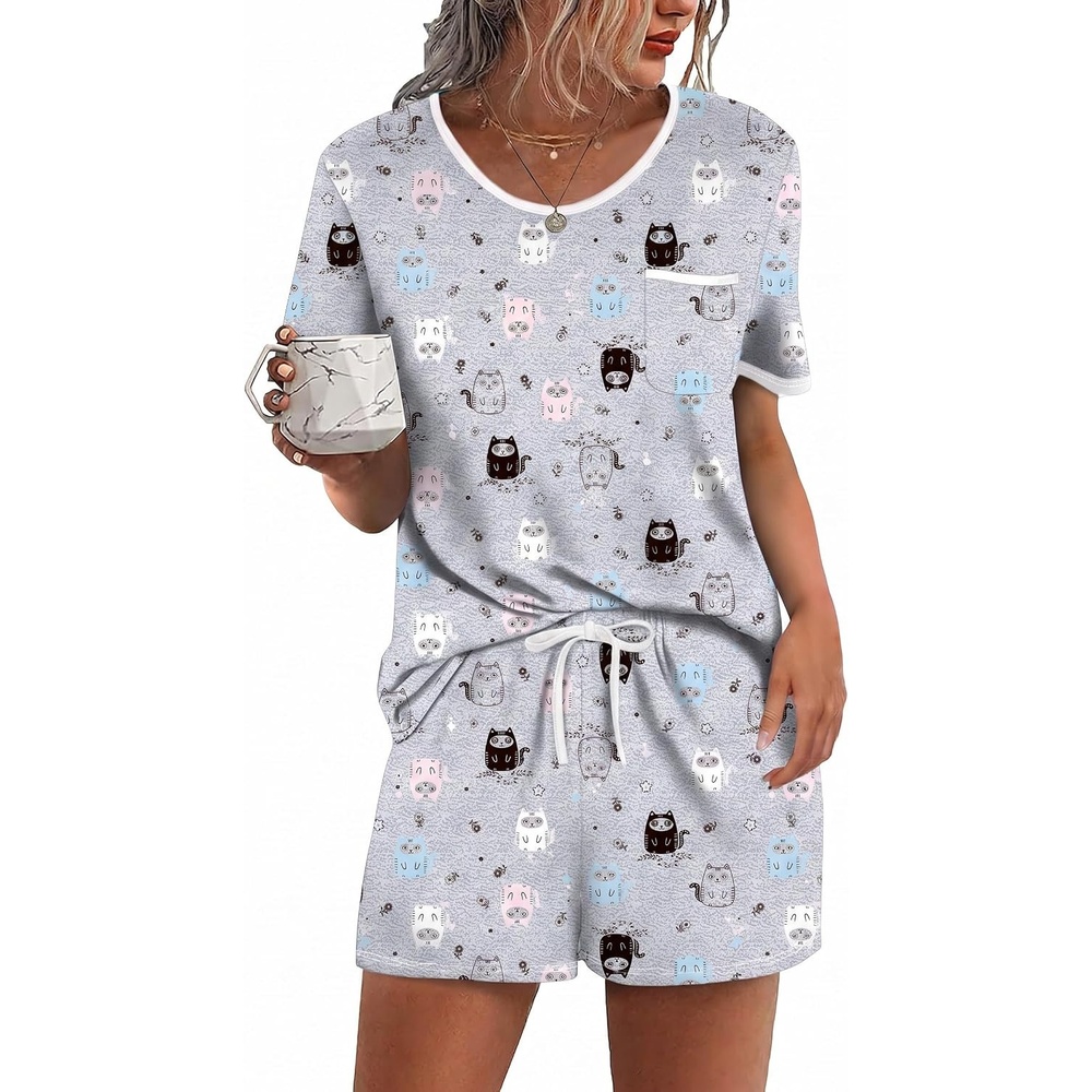 image:imageEkouaer Pajamas for Womens Set 2 Piece Soft Sleepwear Chest PocketGrey Owl