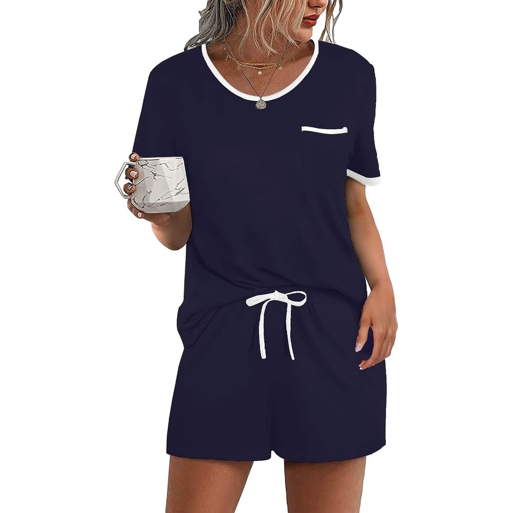 image:imageEkouaer Pajamas for Womens Set 2 Piece Soft Sleepwear Chest PocketNavy Blue
