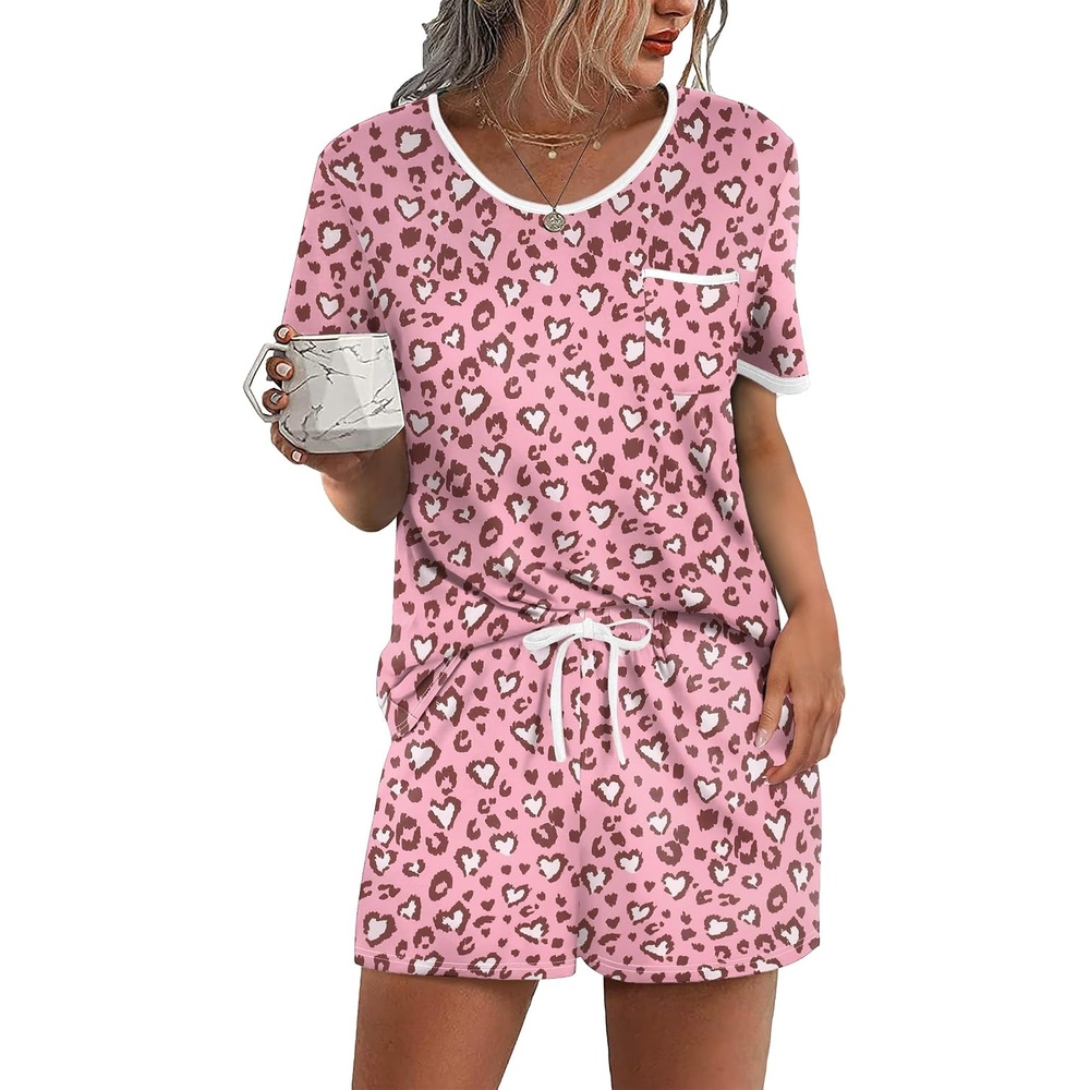 image:imageEkouaer Pajamas for Womens Set 2 Piece Soft Sleepwear Chest PocketPink Leopard Love