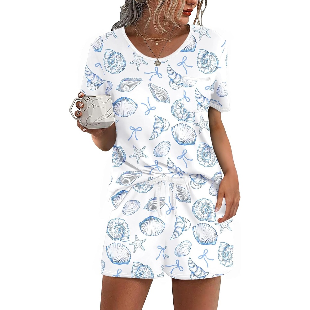 image:imageEkouaer Pajamas for Womens Set 2 Piece Soft Sleepwear Chest PocketWhiteconch Bow