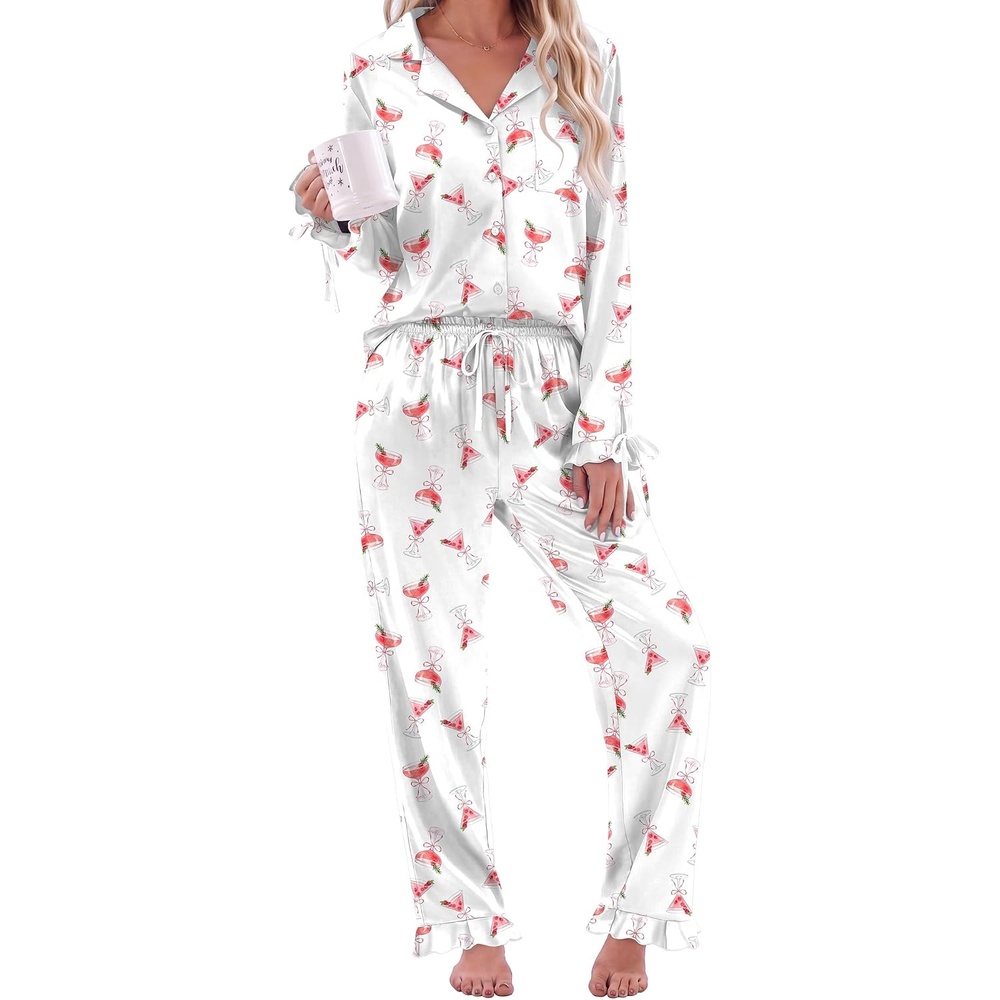 image:imageEkouaer Satin Pajamas for Women Silky Long Sleeve Button Down Pajama SetsRaspberry Juice