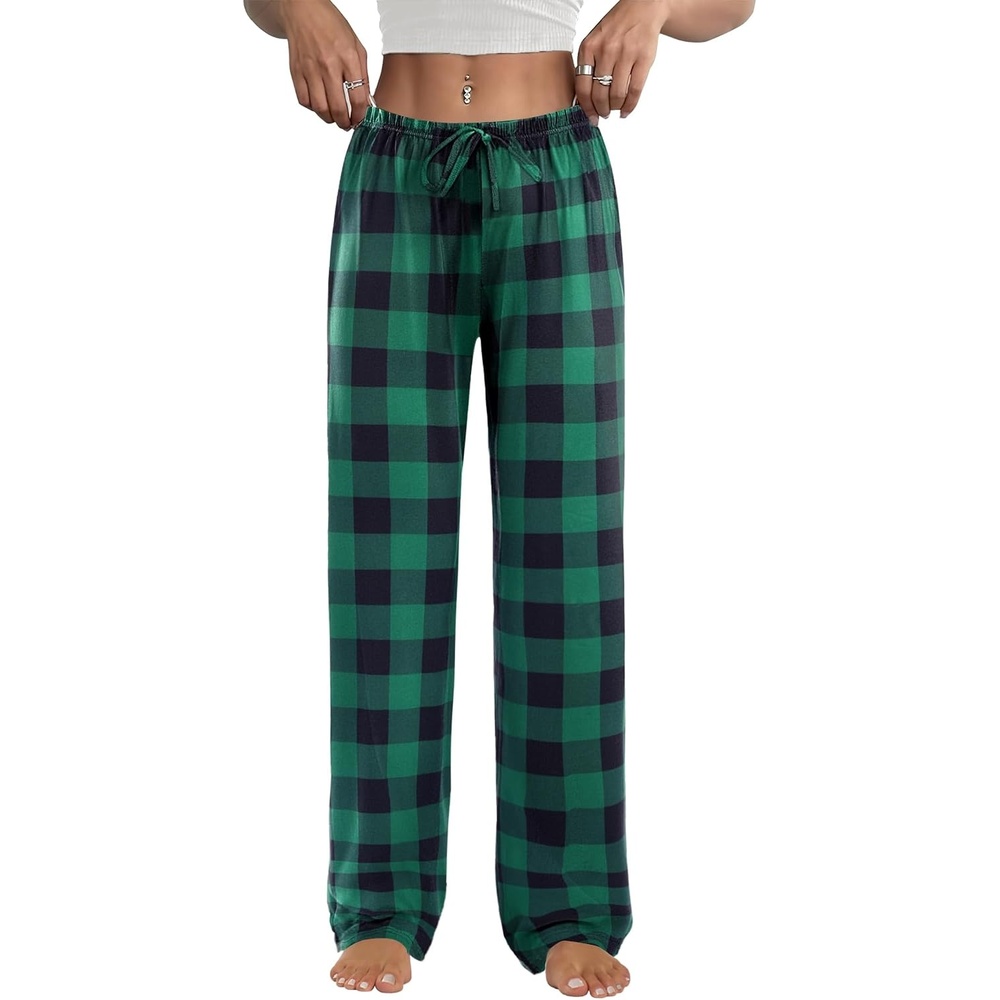 image:imageEkouaer Womens Pajama Pants Lounge Pants Soft Drawstring Pj BottomsBlack and Green Plaid
