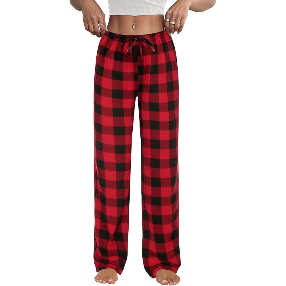 image:imageEkouaer Womens Pajama Pants Lounge Pants Soft Drawstring Pj BottomsBlack and Red Plaid