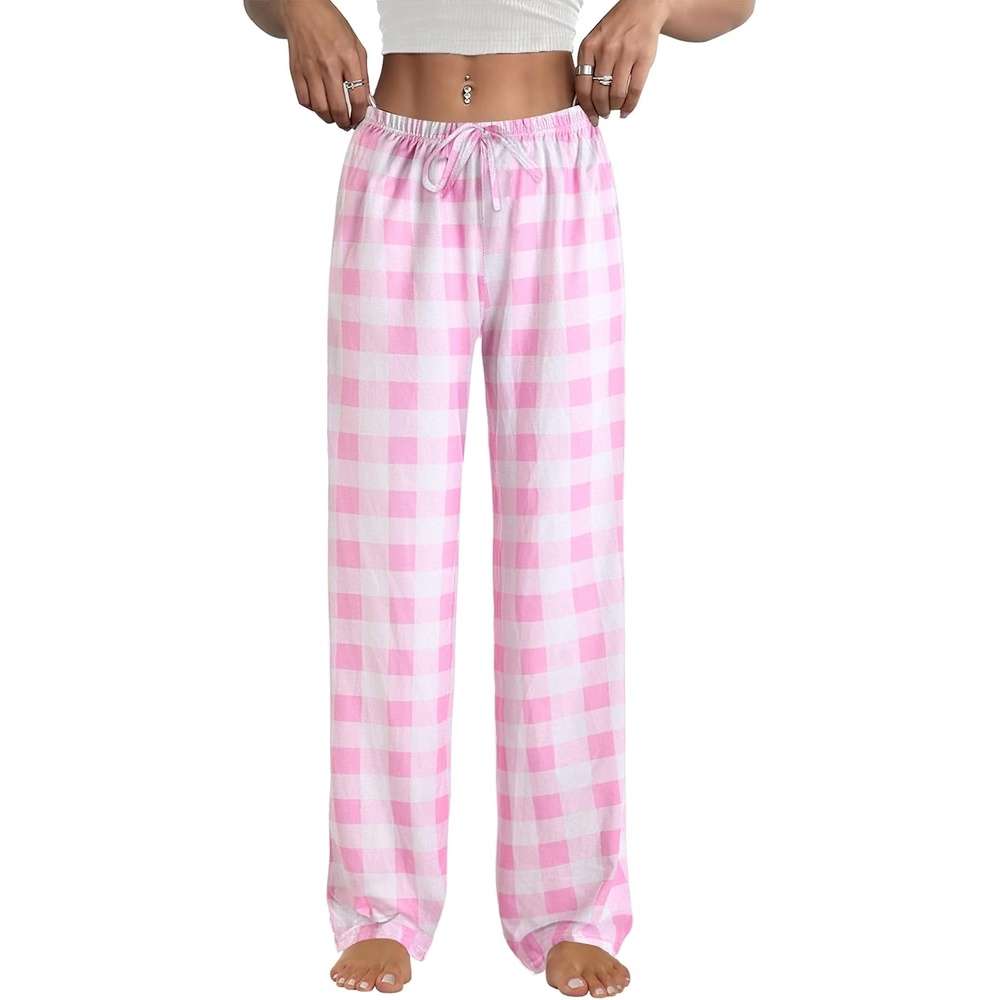 image:imageEkouaer Womens Pajama Pants Lounge Pants Soft Drawstring Pj BottomsLight Pink and White Plaid