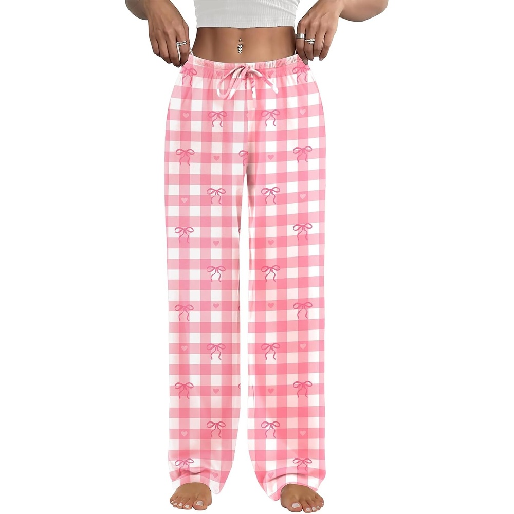 image:imageEkouaer Womens Pajama Pants Lounge Pants Soft Drawstring Pj BottomsPink Bow Plaid