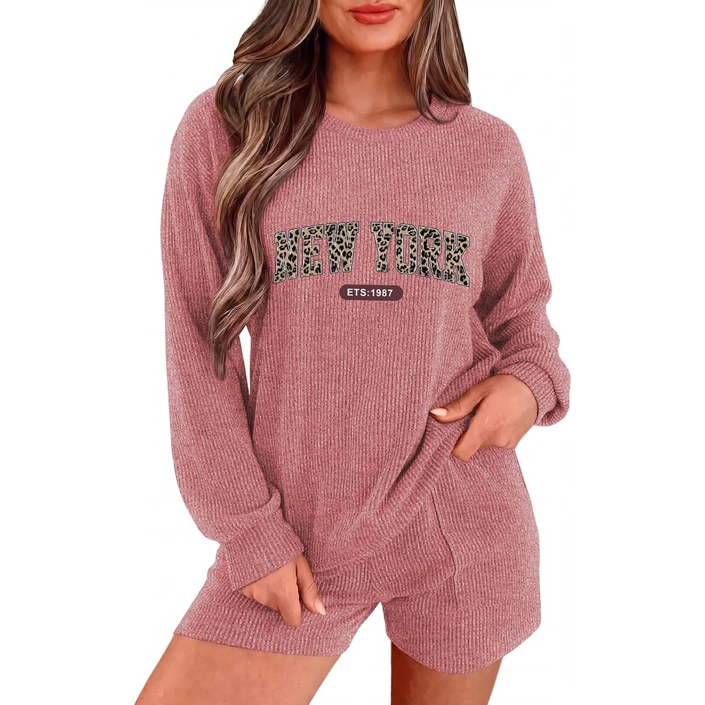 image:imageEkouaer Womens Pajama Sets Long Sleeve Top amp Shorts Matching Lounge SetWine Red Ny