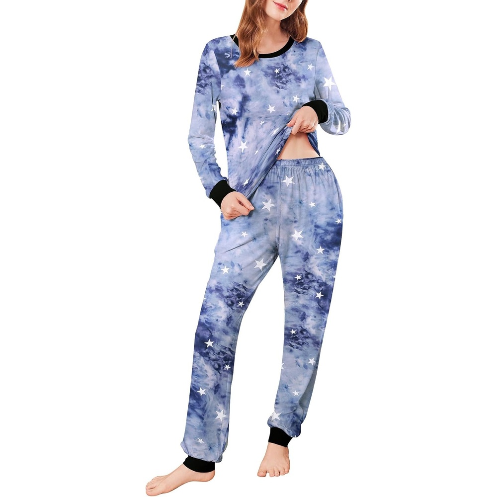 image:imageEkouaer Womens Pajamas Sets Long Sleeve Tops with Jogger PantsBlue Star