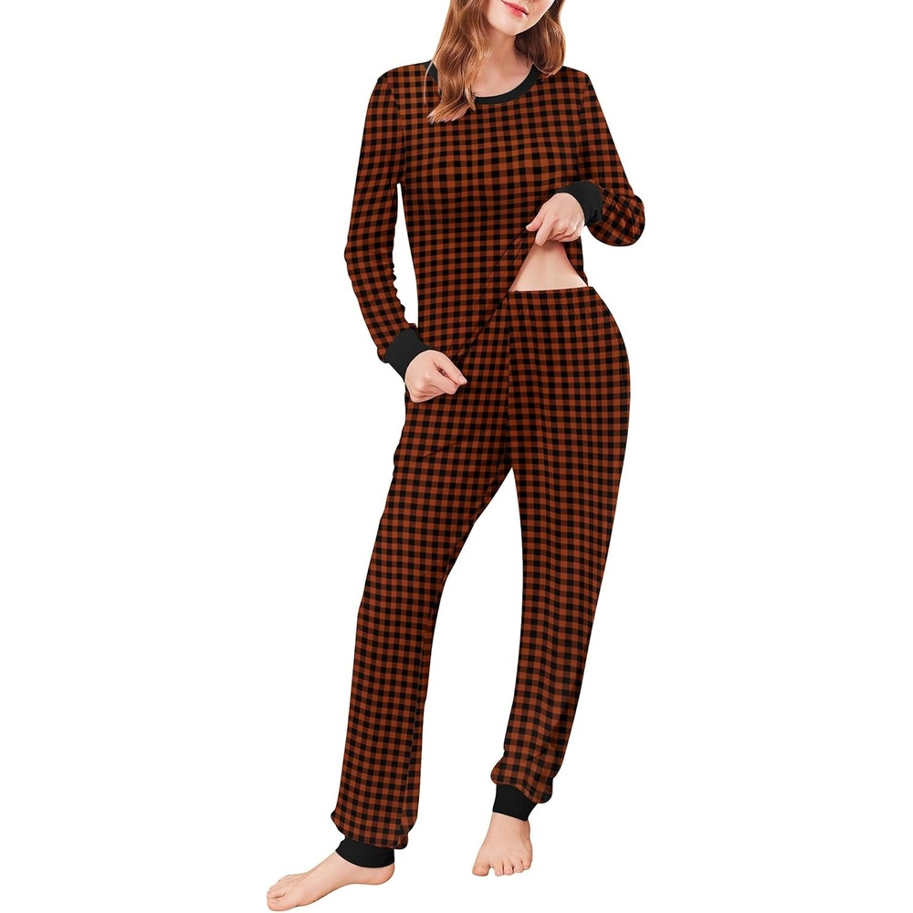 image:imageEkouaer Womens Pajamas Sets Long Sleeve Tops with Jogger PantsCaramel Plaid