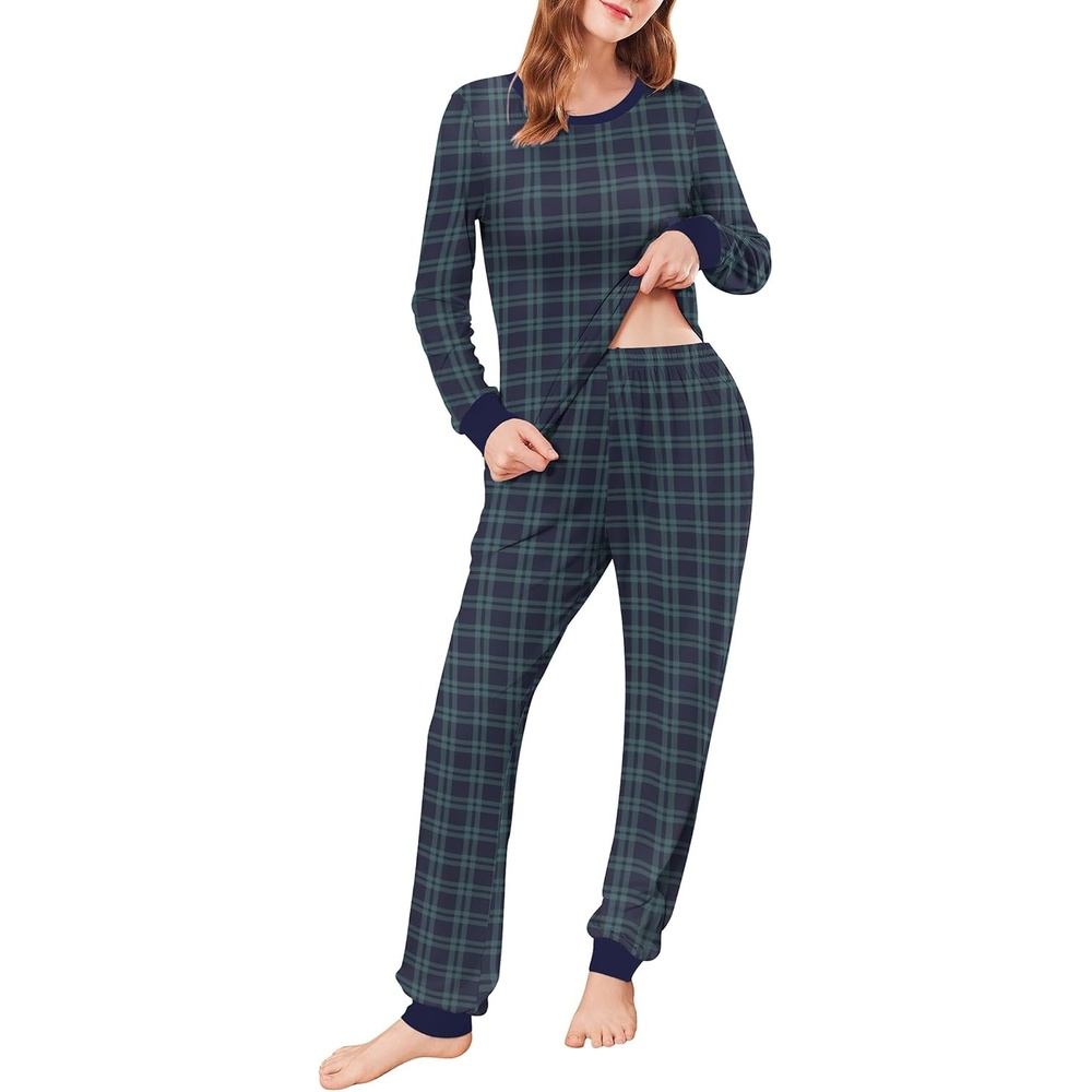 image:imageEkouaer Womens Pajamas Sets Long Sleeve Tops with Jogger PantsNavygreen Plaid