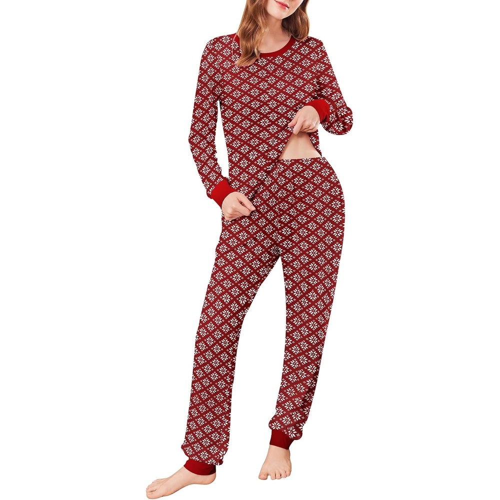 image:imageEkouaer Womens Pajamas Sets Long Sleeve Tops with Jogger PantsSnowflake