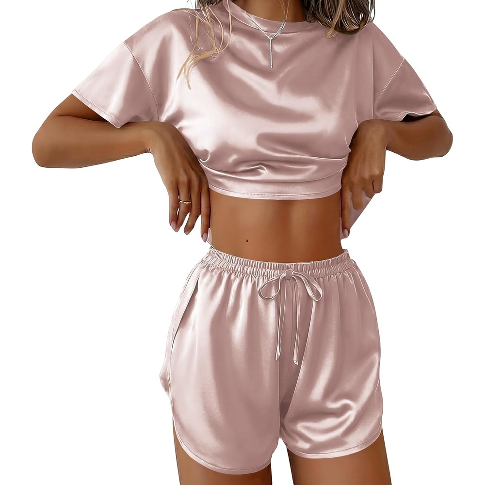 image:imageEkouaer Womens Silk Pajama Sets Side Split Shorts Satin Pjs Sexy Lounge SetChampagne