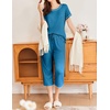 Ekouaer 2 Pack Womens Pajamas Sets Short Sleeve Tops and Capri Pants Pjs(Black  Blue Green)