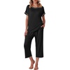 Ekouaer 2 Pack Womens Pajamas Sets Short Sleeve Tops and Capri Pants Pjs(Black  Grey Stripe)
