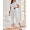 Ekouaer 2 Pack Womens Pajamas Sets Short Sleeve Tops and Capri Pants Pjs(Black  Grey Stripe)