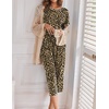 Ekouaer 2 Pack Womens Pajamas Sets Short Sleeve Tops and Capri Pants Pjs(Black Stripe，leopard)